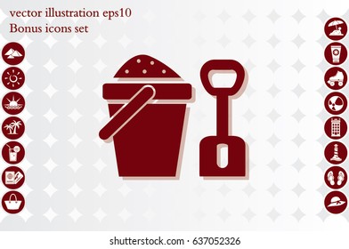 children bucket with sand and shovel, icon vector illustration eps10.