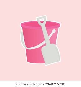 Children bucket with shovel vector. Vector Isolated Illustration of a Pink Bucket and a Shovel