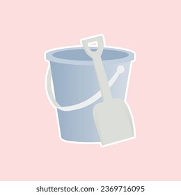 Children bucket with shovel vector. Vector Isolated Illustration of a Blue Bucket and a Shovel