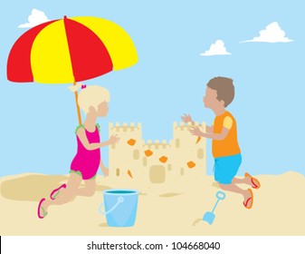 Children Building Sand Castle