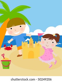 Children building a sand castle