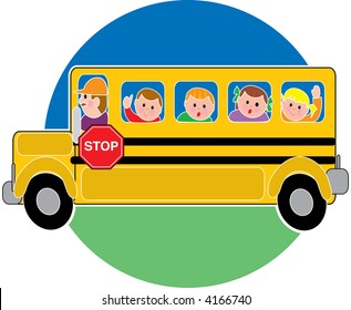 Children in a bus riding to school