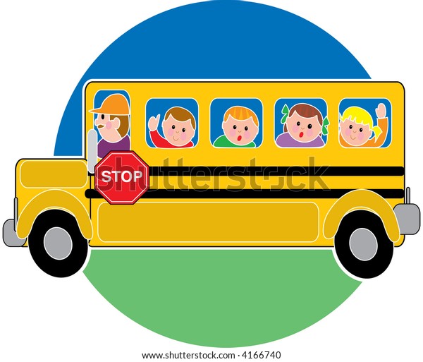 Children in a bus riding to\
school