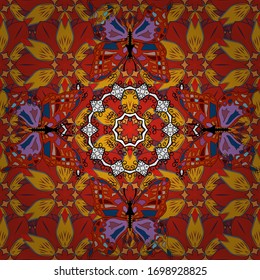 Children butterfly seamless pattern. Vector. Art butterflies on yellow, blue and red colors. Cute background for paper, design of fabric, wrappers and wallpaper.