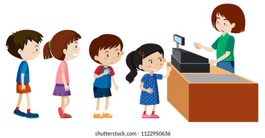 Children buying from a cashier illustration