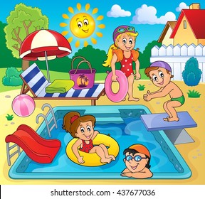 Children by pool theme image 2 - eps10 vector illustration.