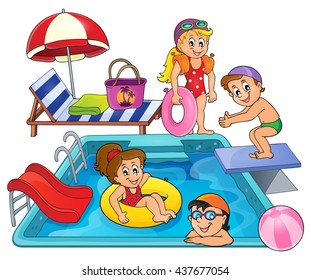 Children by pool theme image 1 - eps10 vector illustration.