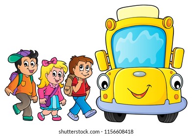 Children by school bus theme image 3 - eps10 vector illustration.