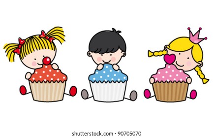 Children with cakes
