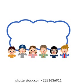 Children calling out in front of a large balloon
