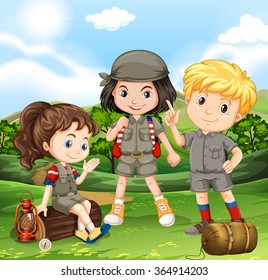 Children camping out in the park illustration