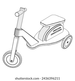 Children Car Bicycle Vector 03. Illustration Of Kids Bike Isolated On White Background. 