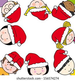 Children card with Santa Claus hat. Space for text or photo