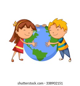 Children caring planet, vector illustration