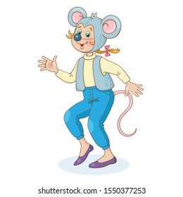 Children in carnival costumes. Cute girl dressed as a rat. For a school party. In cartoon style. Isolated on white background. Vector illustration.