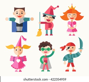 Children in carnival costumes - flat design characters set