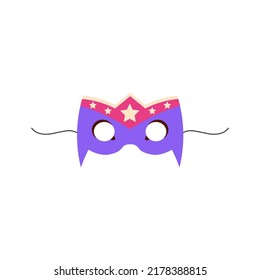 Children carnival purple mask with stars flat style, vector illustration isolated on white background. Decorative accessory for celebration party, holiday, event