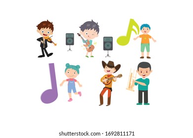Children Carry Musical Instruments Vector Design Illustration Bundle