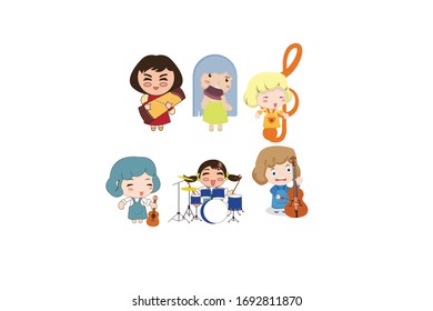 Children Carry Musical Instruments Vector Design Illustration Bundle