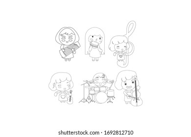 Children Carry Musical Instruments Vector Outline Design Illustration Bundle