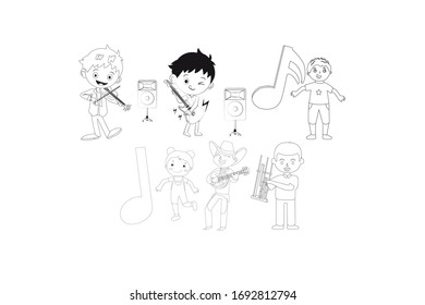 Children Carry Musical Instruments Vector Outline Design Illustration Bundlee