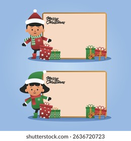 children cartoon character with christmas presentation template by tulangbercabang studio