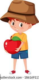 Children cartoon character holding fruit or vegetable isolated on white background illustration