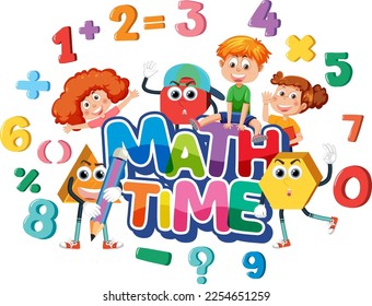 Children cartoon character with math and number theme illustration