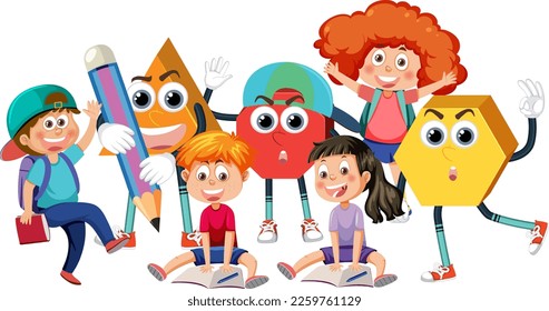 Children cartoon character with math and number theme illustration