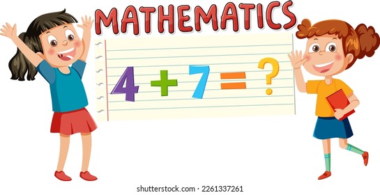 Children cartoon character with math and number theme illustration