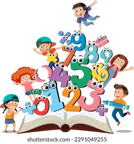 Children cartoon character with math and number theme illustration