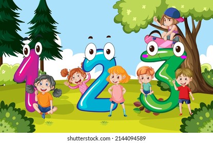 Children cartoon character with numbers  illustration