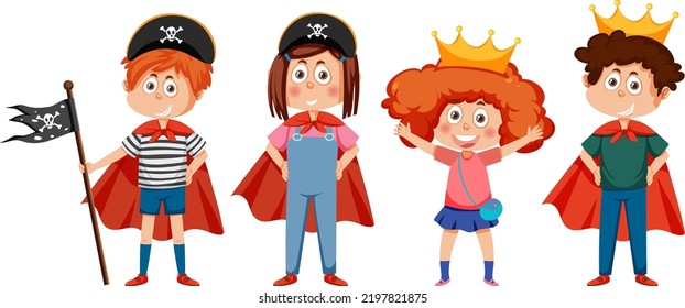 Children cartoon character in pirate outfits illustration