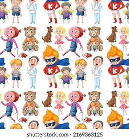 Children cartoon character seamless pattern illustration