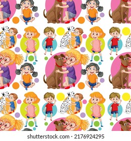 Children cartoon character seamless pattern illustration