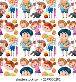 Children cartoon character seamless pattern illustration