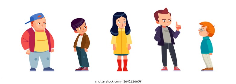 Children cartoon characters collection. Girls And Boys, multiracial kids. Flat Vector Illustration isolated on white background.