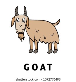 Children cartoon goat - cute farm animal illustration.