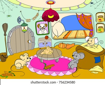 Children cartoon house family mouse vector style