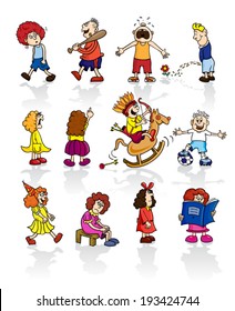 Children cartoon set, vector illustration