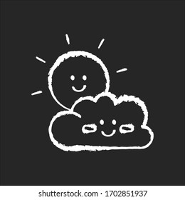 Children Cartoons Chalk White Icon On Black Background. Childish Toons, Animated Movies And TV Series. Kid Friendly, Positive Genre. Smiling Sun And Cloud Isolated Vector Chalkboard Illustration