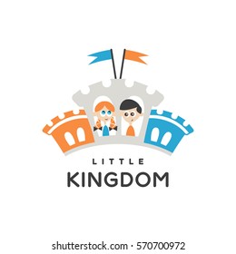 Children in the castle, look out the windows, children logo Little Kingdom