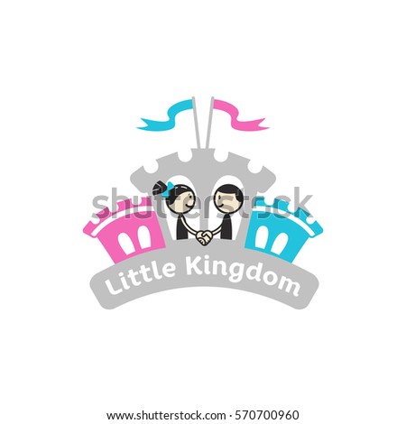 Children in the castle, shake hands, look out the windows, children logo Little Kingdom