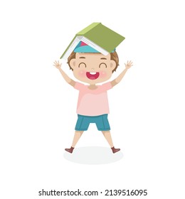 children in casual clothes  and books
