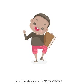 children in casual clothes  and books