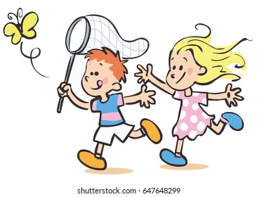 children catch a butterfly