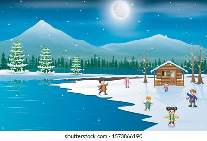 Children celebrate the winter holidays Christmas and New Year