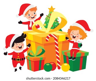 Children Celebrating New Year And Christmas