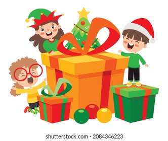 Children Celebrating New Year And Christmas