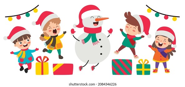 Children Celebrating New Year And Christmas